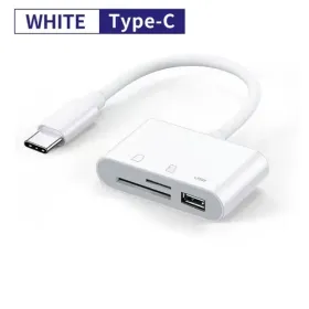1PC USB C SD Card Reader Adapter Type C Micro SD TF Card Reader White