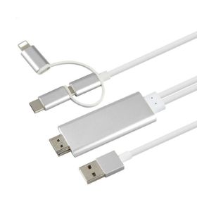 Type-C To HDMI Three In One Mobile Phone Projection Cable (Option: White IOS+Android-2M)