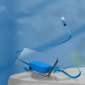 4 In 1 Retractable USB Cable Creative Macaron Type C Micro Cable For I Phone With Phone Stand Charging Data Cable Line Storage Box (Option: Blue)