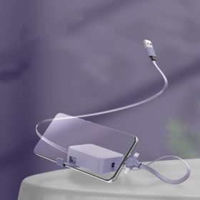 4 In 1 Retractable USB Cable Creative Macaron Type C Micro Cable For I Phone With Phone Stand Charging Data Cable Line Storage Box (Option: Purple)