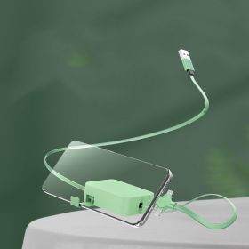 4 In 1 Retractable USB Cable Creative Macaron Type C Micro Cable For I Phone With Phone Stand Charging Data Cable Line Storage Box (Option: Green)