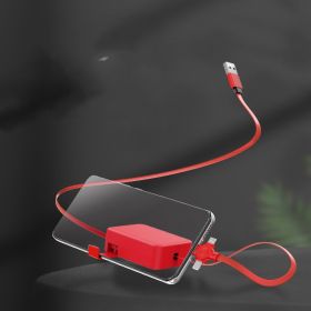 4 In 1 Retractable USB Cable Creative Macaron Type C Micro Cable For I Phone With Phone Stand Charging Data Cable Line Storage Box (Option: Red)