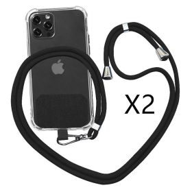 Strap Lanyard 9 Colors Soft Rope For Cell Phone Hanging Cord (Option: Black 2PC)