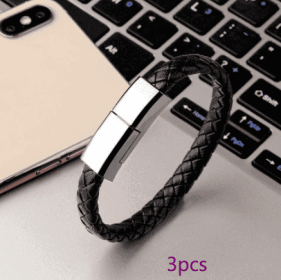 New Bracelet Charger USB Charging Cable Data Charging Cord For IPhone14 13 Max USB C Cable For Phone Micro Cable (Option: Black 3pcs-Android interface-20cm)