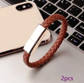 New Bracelet Charger USB Charging Cable Data Charging Cord For IPhone14 13 Max USB C Cable For Phone Micro Cable (Option: Brown 2pcs-Android interface-20cm)