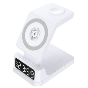 Magnetic Three-in-one 15W Wireless Charger With Clock (Option: White)