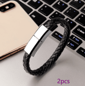 New Bracelet Charger USB Charging Cable Data Charging Cord For IPhone14 13 Max USB C Cable For Phone Micro Cable (Option: Black 2pcs-Android interface-20cm)